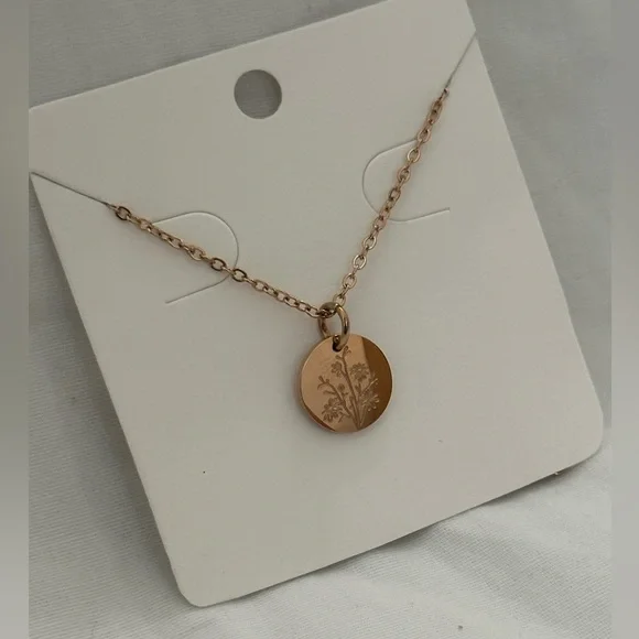 Aster Rose Gold Stainless Steel September Birth Flower Necklace Mother’s Day - Picture 2 of 8
